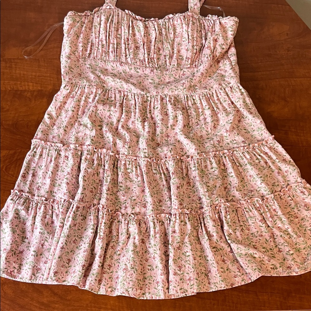 Trixxi Pink Floral Flirty Tiered Mini Dress - Picture 3 of 13